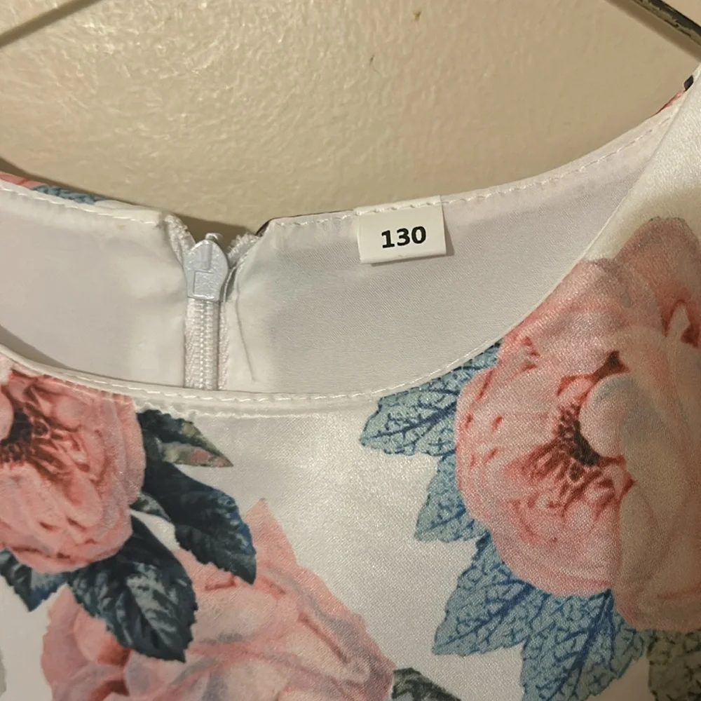 Floral Kids Dress with Pink and Blue Accents 7/8